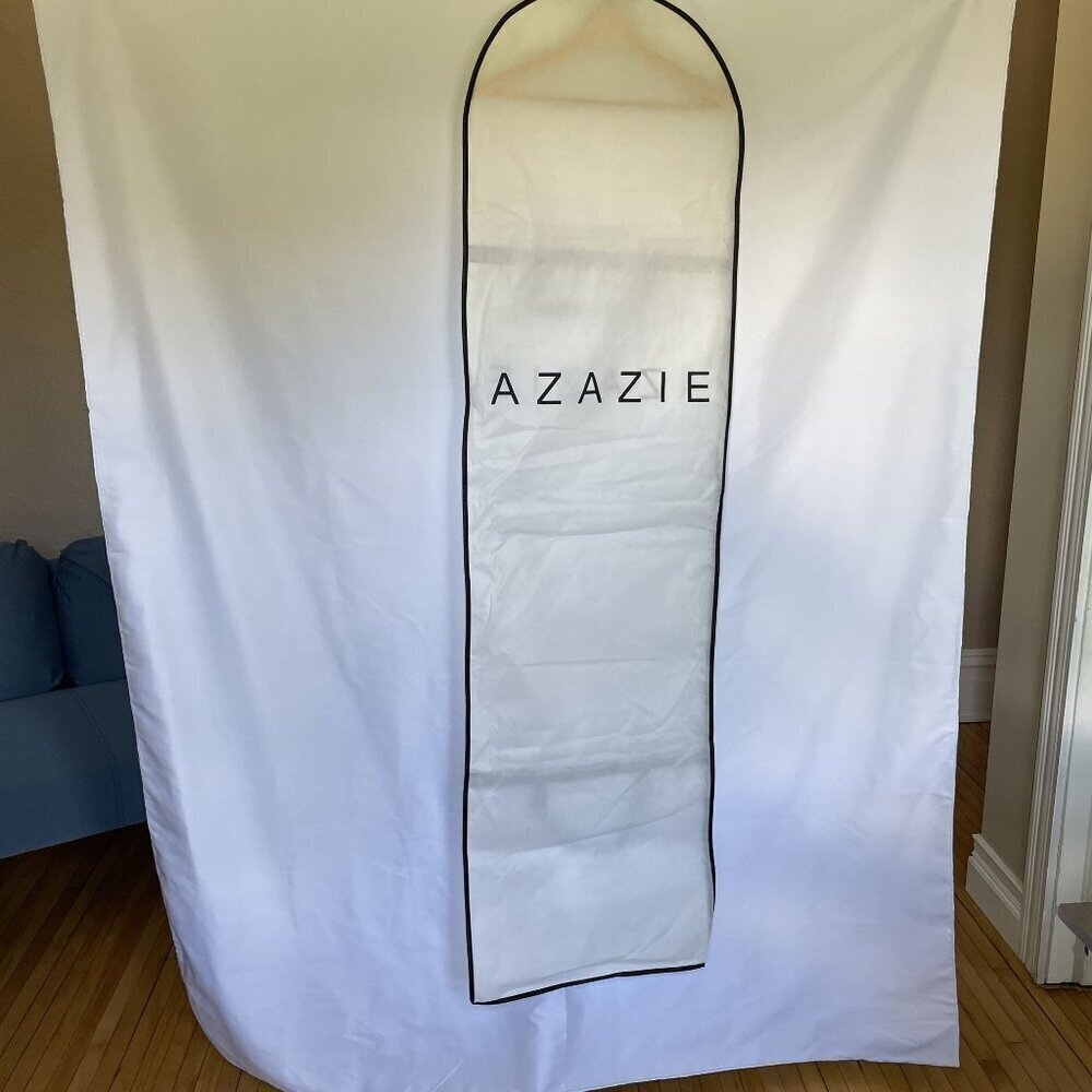 Azazie garment bag white sheer full dress size keep dresses safe and clean